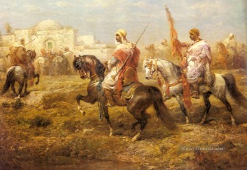  Arabien Kunst - Arabische Kavallerie nähert sich einer Oase Arabien Adolf Schreyer